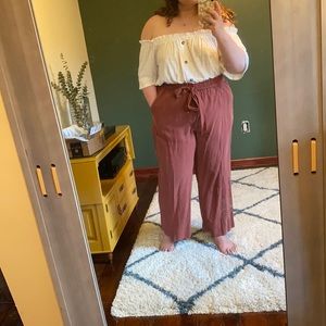 Tie waisted linen ankle pant